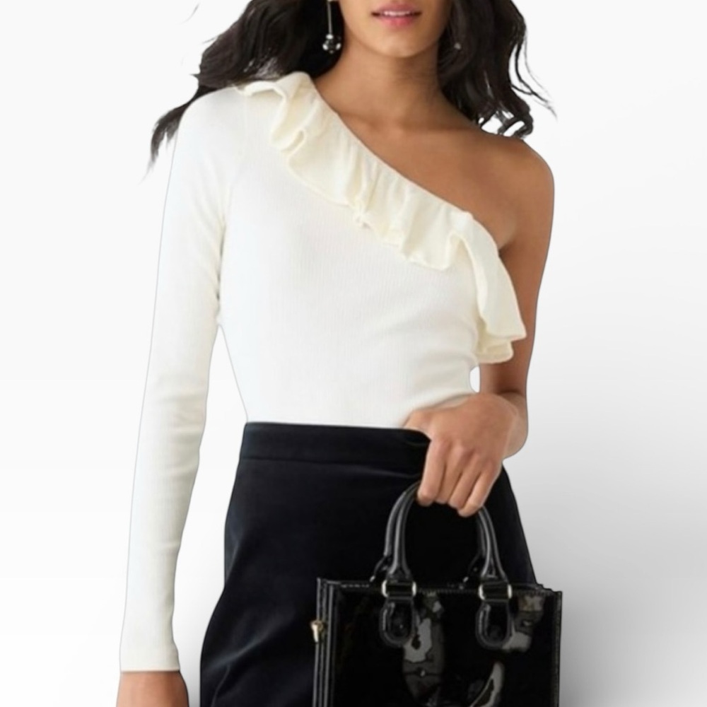 I. CREW NWT One Shoulder Long Single Sleeve Ribbed Top Size Medium in Ivory